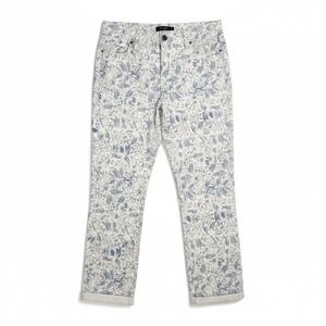 Mario Serrani Italy Womens Comfort Stretch Cuff Capri Pants Blue Floral Size S